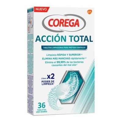 Comprar COREGA ACCION TOTAL LIMPIADOR LIMPIEZA PROTESIS 36 U al mejor precio en NuestraFarma, tu farmacia online