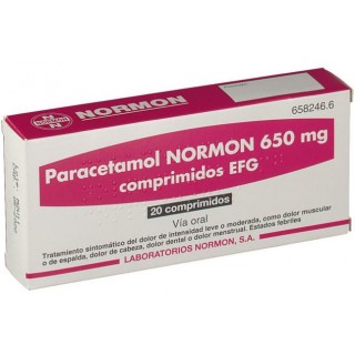 PARACETAMOL NORMON EFG 650 MG 20 COMPRIMIDOS