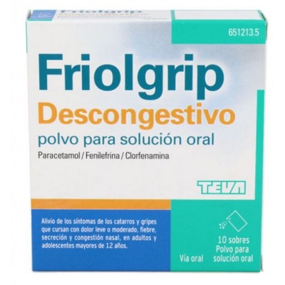 Comprar FRIOLGRIP DESCONGESTIVO 10 SOBRES POLVO PARA SOLUCION ORAL al mejor precio en NuestraFarma, tu farmacia online