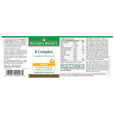 Comprar NATURES BOUNTY B COMPLEX 100 COMPRIMIDOS al mejor precio en NuestraFarma, tu farmacia online