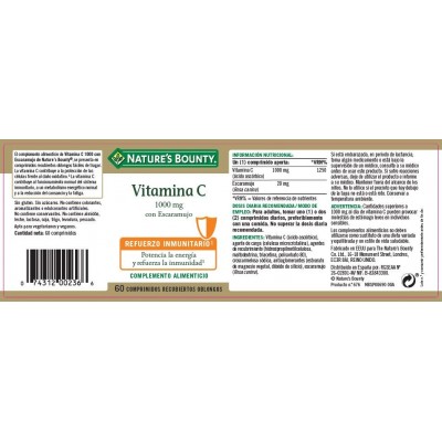 Comprar NATURES BOUNTY VITAMINA C 1000MG CON ESCARAMUJO 60 COMPRIMIDOS al mejor precio en NuestraFarma, tu farmacia online
