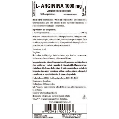 Comprar SOLGAR L-ARGININA 1000 MG 90 COMPRIMIDOS al mejor precio en NuestraFarma, tu farmacia online
