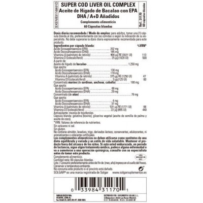 Comprar SOLGAR SUPER COD LIVER OIL COMPLEX 60 CAPSULAS BLANDAS al mejor precio en NuestraFarma, tu farmacia online