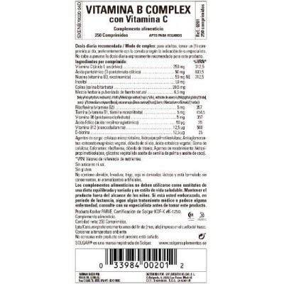 Comprar SOLGAR B-COMPLEX CON VITAMINA C 250 COMPRIMIDOS al mejor precio en NuestraFarma, tu farmacia online