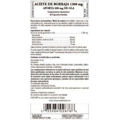 Comprar SOLGAR ACEITE DE BORRAJA 1300 MG 60 CAPSULAS BLANDAS al mejor precio en NuestraFarma, tu farmacia online