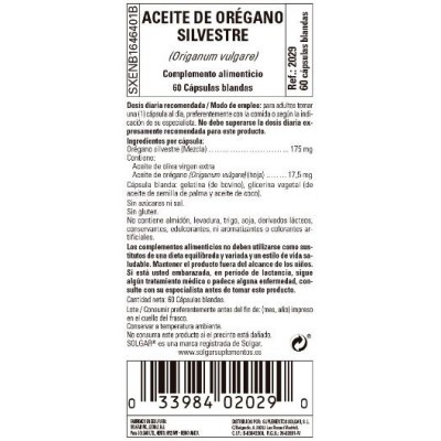 Comprar SOLGAR ACEITE DE OREGANO SILVESTRE (ORIGANUM VULGARE) 60 CAPSULAS BLANDAS al mejor precio en NuestraFarma, tu farmacia online