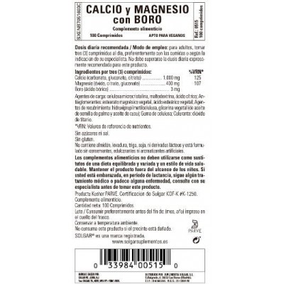 Comprar SOLGAR CALCIO/MAGNESIO PLUS BORO 100 COMPRIMIDOS al mejor precio en NuestraFarma, tu farmacia online