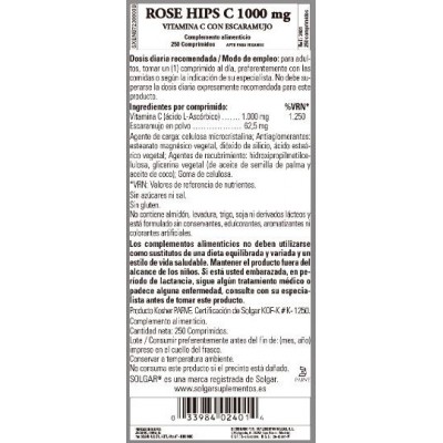 Comprar SOLGAR VITAMINA C 1000 MG CON ROSE HIPS (ESCARAMUJO) 250 COMPRIMIDOS al mejor precio en NuestraFarma, tu farmacia online
