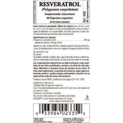 Comprar SOLGAR RESVERATROL 100 MG 60 CAPSULAS VEGETALES al mejor precio en NuestraFarma, tu farmacia online