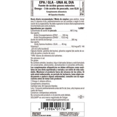 Comprar SOLGAR EPA/GLA UNO AL DIA 60 CAPSULAS BLANDAS al mejor precio en NuestraFarma, tu farmacia online