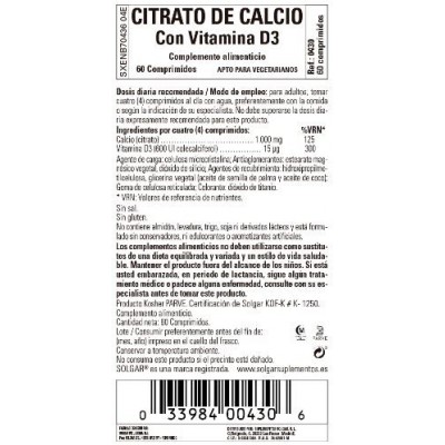 Comprar SOLGAR CALCIO CITRATO CON VITAMINA D3 60 COMPRIMIDOS al mejor precio en NuestraFarma, tu farmacia online