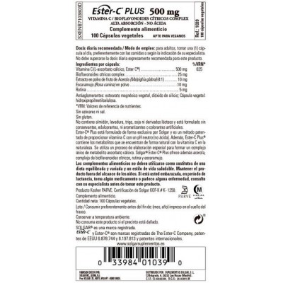 Comprar SOLGAR ESTER-C PLUS VITAMINA C 500MG 100 CAPSULAS VEGETALES al mejor precio en NuestraFarma, tu farmacia online