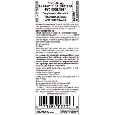 Comprar SOLGAR PINO 30 MG EXTRACTO DE CORTEZA DE PINO Y PYCNOGENOL 60 CAPSULAS VEGETALES al mejor precio en NuestraFarma, tu farmacia online
