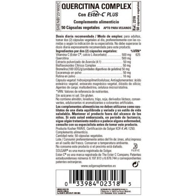 Comprar SOLGAR QUERCITINA COMPLEX CON ESTER-C PLUS 50 CAPSULAS VEGETALES al mejor precio en NuestraFarma, tu farmacia online