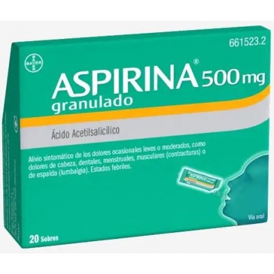 Comprar ASPIRINA 500 mg 20 SOBRES GRANULADO ORAL al mejor precio en NuestraFarma, tu farmacia online