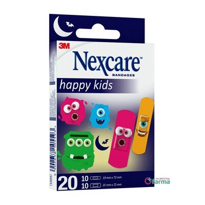 Comprar 3M NEXCARE ACTIVE HAPPY KIDS APOSITO ADHESIVO MONSTERS 10 U 25 MM X 72 MM + 10 U 19 MM X 72 MM al mejor precio en NuestraFarma, tu farmacia online