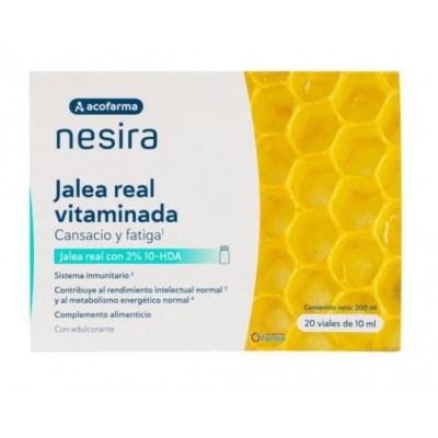 Comprar ACOFAR NESIRA JALEA REAL VITAMINADA 20 VIALES BEBIBLES al mejor precio en NuestraFarma, tu farmacia online