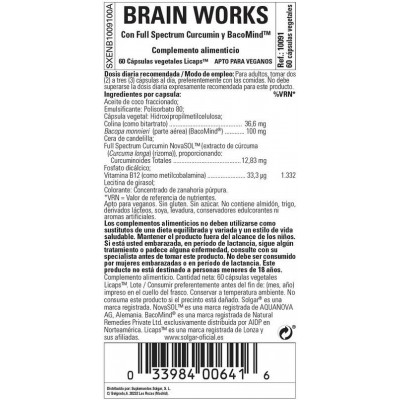 Comprar SOLGAR BRAIN WORKS CON FULL SPECTRUM CURCUMA Y BACOMIND 60 LICAPS al mejor precio en NuestraFarma, tu farmacia online