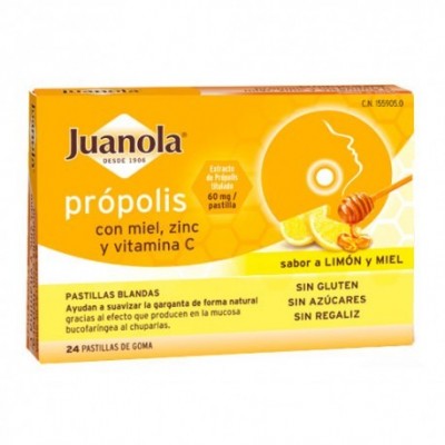 Comprar JUANOLA PASTILLAS BLANDAS PROPOLIS SABOR LIMON/MIEL 24 U al mejor precio en NuestraFarma, tu farmacia online